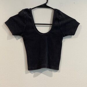 Black Pac Short Sleeve Semi-Open Back Cropped Top - Stretch - Size Small